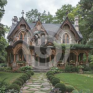 Ornate Gothic Revival House with Pointed Arches
