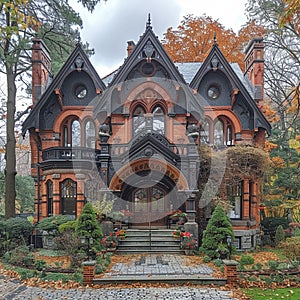 Ornate Gothic Revival House with Pointed Arches