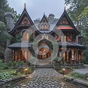 Ornate Gothic Revival House with Pointed Arches