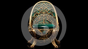 Ornate Green And Gold Accent Chair With Vladimir Kush-inspired Design
