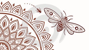 Ornate HalfMandala Corner Design with Flying Bee, vector design Generative AI