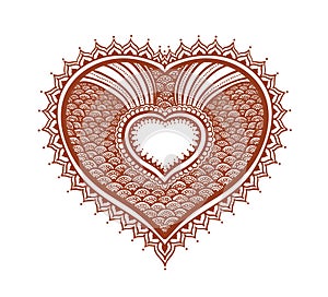 Ornate heart - decorative oriental henna tattoo. Mendy islamic vector