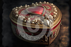 Bejeweled Ornate Heart Shaped Jewelry Box - Generative AI