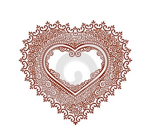Ornate heart for Valentine day - henna tattoo ornament. Vector