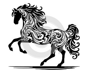 Ornate Horse Silhouette with Swirl Patterns