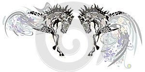 Ornate horses with floral elements