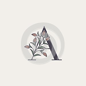 Ornate Initial Letter A logo icon, vector alphabet with flower and natural leaf designs