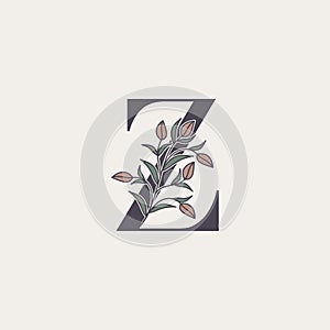 Ornate Initial Letter Z logo icon, vector alphabet with flower and natural leaf designs