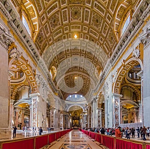 Ornate interior of Saint Peter`s Basilica in Vatican