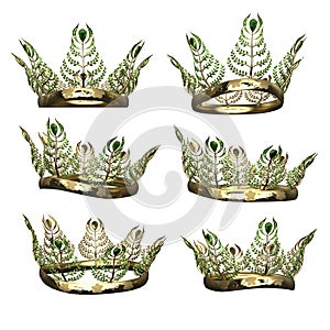 Ornate intricate gold metal fantasy crown on isolated background