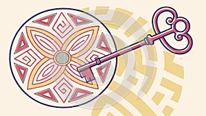 Ornate Key with Decorative Patterned Head, vector design Generative AI