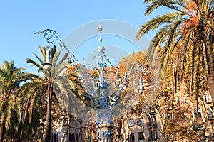 Ornate lamppost at promenade Passeig de Lluis Companys in Barcelona