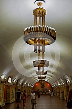 Ploshcha Lva Tolstoho, Kyiv Metro station hall in Ukraine