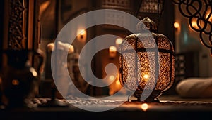 Ornate lantern illuminated night, glowing decoration tradition generated by AI