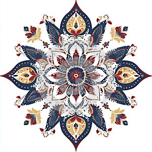 Ornate Mandala Design Red Blue Gold Floral Pattern Elegant Decorative Artwork