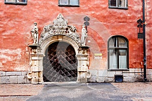 Ornate Marble Gate in Stockholm Old Town (Gamla Stan)