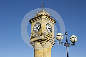 The ornate McKee Clock built of sandstone and located in the Sunken Gardens in Bangor county Down Northern Ireland