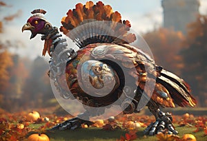 ornate mecha turkey thanksgiving 4k