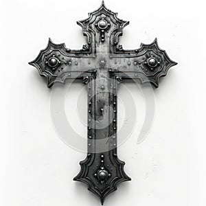 Ornate Metal Cross on White Background