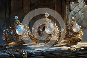 Ornate moonstone tiaras, bestowing lunar blessings and wisdom upon their wearers - Generative AI