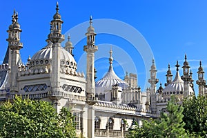 Ornate onion domes and minarets of Brighton regency palace the Royal Pavillion in East Sussex, England