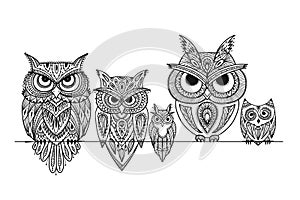 Ornate owl, zenart for your design photo