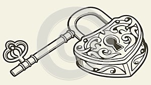 Ornate Padlock and Key, Security and Hidden Secrets, vector design Generative AI