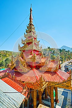 Ornate pavilion at Popa Taung Kalat monastery, Myanmar