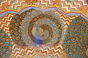 Ornate peacock facade at the city palace, Jaipur, India.