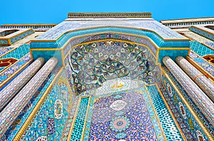 The ornate portal of Ali Ibn Abi Talib Iranian Mosque, Dubai, UAE