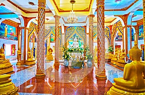 Ornate prayer hall of Wat Chalong, Chalong, Phuket, Thailand
