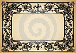 Ornate rectangular frame with intricate black floral and leaf