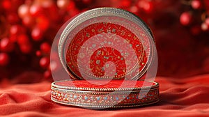 Ornate red display trays