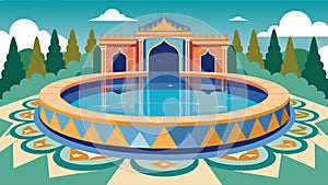 An ornate reflection pool adorned with intricate mosaic tiles inviting individuals to contemplate the complexities of