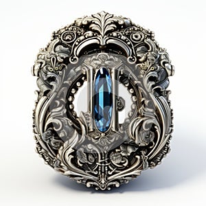 Ornate Renaissance Blue Sapphire Brooch In Baroque-punk Style