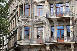 Ornate residential architecture in Leipzig, Germany