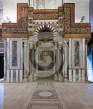 Ornate sculpted mihrab, mausoleum of Sultan Qalawun, Old Cairo, Egypt