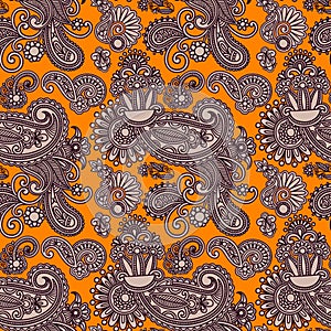 Ornate seamless flower paisley design background