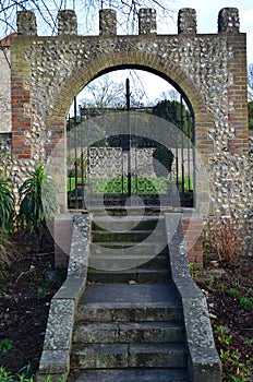Ornate stone garden entrance.