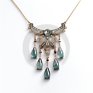 Ornate Sultan Inspired Necklace With Blue And Green Tear Drops