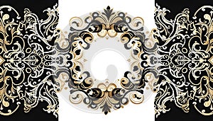 Ornate symmetrical filigree pattern features a combina