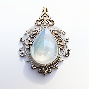 Ornate Teardrop Pendant With Blue Iridescent Crystal