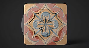 Ornate Tile with Floral Pattern, Textured Surface