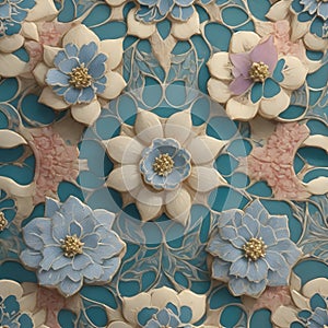 Ornate tile pattern delicate and intricate flower shapes generated by Ai photo