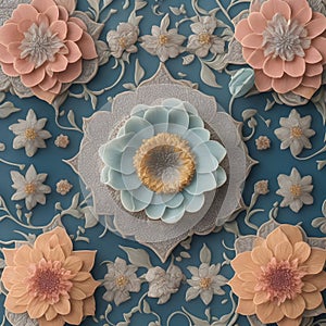 Ornate tile pattern delicate and intricate flower shapes generated by Ai photo