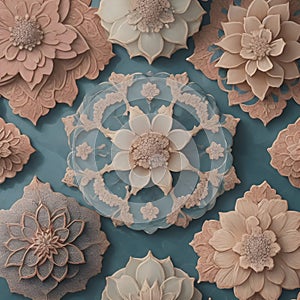 Ornate tile pattern delicate and intricate flower shapes generated by Ai photo