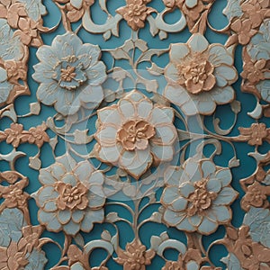 Ornate tile pattern delicate and intricate flower shapes generated by Ai photo