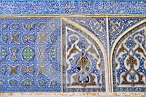 Ornate tile patterns of Jameh Mosque, Isfahan, Iran