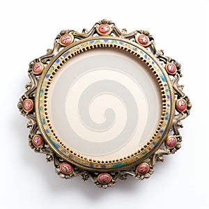 Ornate Tondo Frame With Pink Stones And Wooden Base