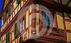 Traditional half timbered houses on the Alsatian Wine Route, Kaysersberg, France photo